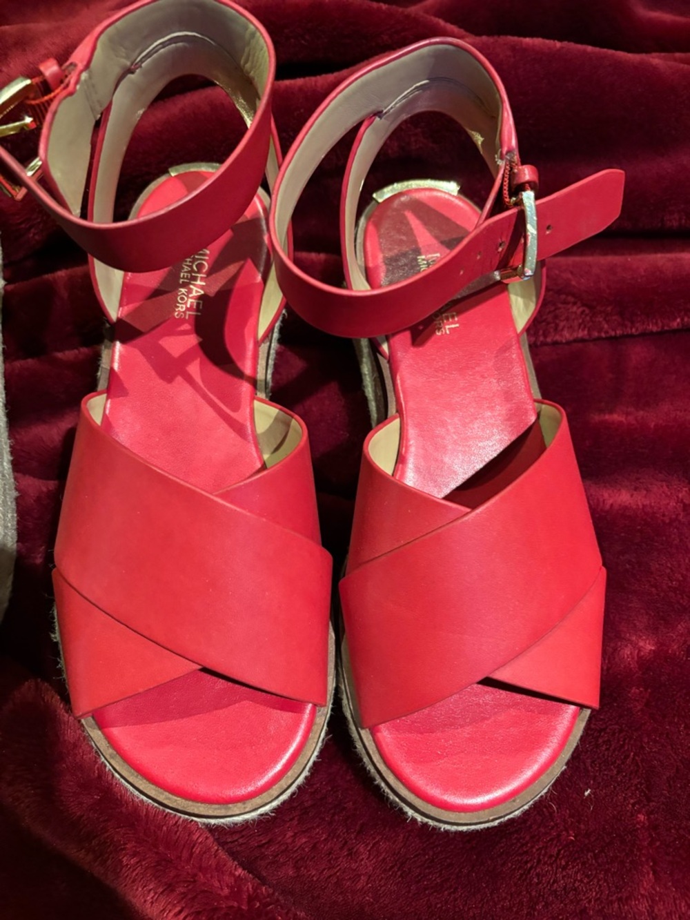Michael kors Women’s Red Cross-Strap Platform Sandals - Picture 2 of 5